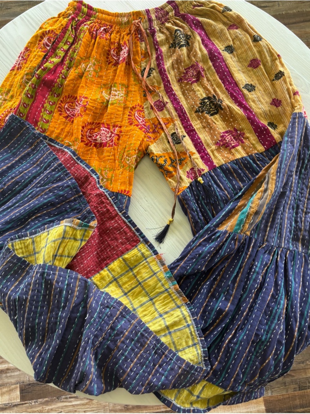 Kantha Patchwork Boho Pants - Multicolor-Fits Size M/L - Picture 2 of 7